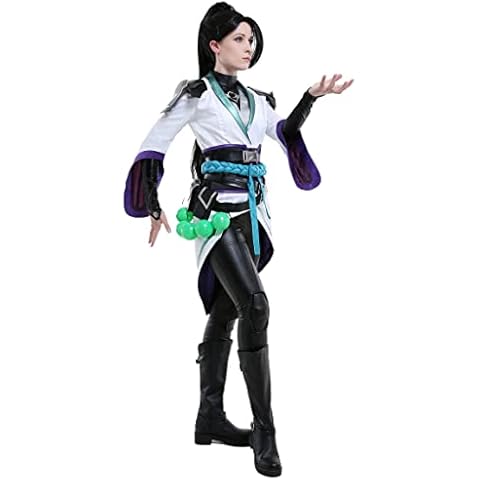 Cosplay.fm Women’s Sage Cosplay Costume Chinese Cross Collar Outfit with Corset and Waist Accessories (XL, black and white) Cover