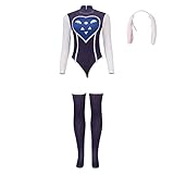 iSHOWcos Game Toriel Cosplay Costume Women Sexy Jumpsuit with Headwear Stockings Full Set Deltarune Toriel Costume Bodysuit (XS, Purple)