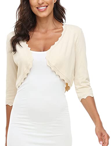 MISS MOLY Women's 3/4 Sleeve Shrug Cardigan Open Front Cropped Knit Bolero Sweater3