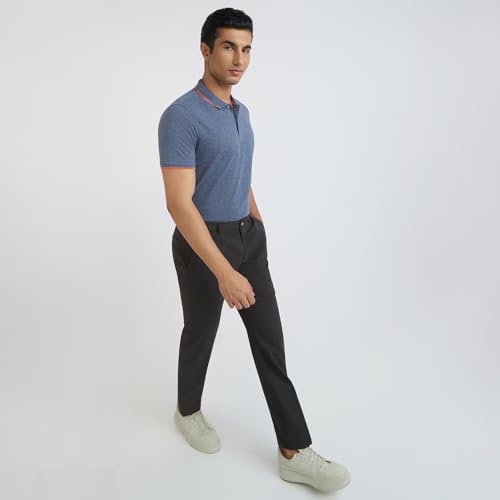 Image of Park Avenue Men's Cotton Polyester Blend Solid Pattern Slim Fit Rib Collar Polo Neck Half Sleeve Casual T-Shirt