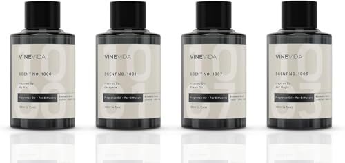 VINEVIDA (Pack of 4) Hotel Fragrance Collection Diffuser Oil - Hotel Scents Diffusers for Home - Cold Air Diffuser Oil - Hotel Scent Essential Oil, Diffuser Scents No. 1000, No.1001, No.1007, No.1003