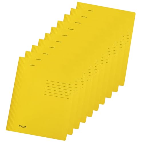 Original Falken 10er Pack Recycling-Schnellhefter gefaltet DIN A4 Intensivfarbe gelb. Made in Germany Blauer Engel Hefter Papphefter Kartonschnellhefter Schulhefter Pappordner Mappe Schulordner