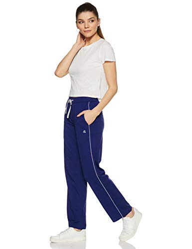 Image of Jockey 1305 Women's Super Combed Cotton Rich Relaxed Fit Mid Rise Trackpants with Contrast Side Piping and Pockets