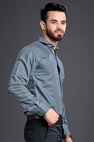 Image of Men's Full Sleeve Regular Fit Plain Shiny Formal Wear Shirts - Pack of 2