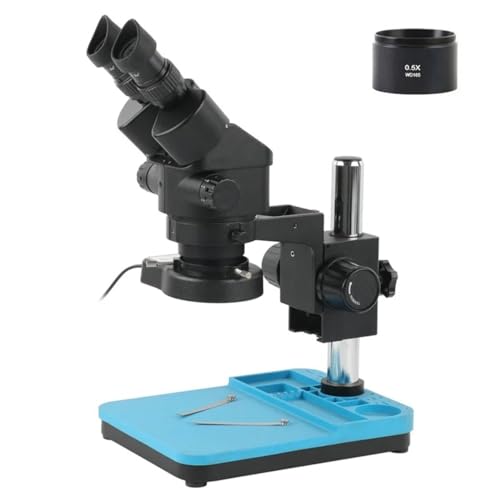 Microscope 7X 3.5X 90X Zoom Industrial Desktop Stereo Binocular Microscope WF10X/20mm Large Field Lens w/Base Stand for Phone PCB Soldering(with 0.5X)