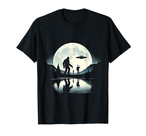 Alien And Bigfoot Aliens Believer Sasquatch Lover Hand Sign T-Shirt