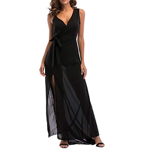 Zhixing Vestidos Mujer Sling Cuello en V Sin Mangas Casual Larga Verano Falda De Playa De Fiesta Viajes Vacaciones Club Nocturno Sexys Elegantes Cómoda Transpirable Delgado,S