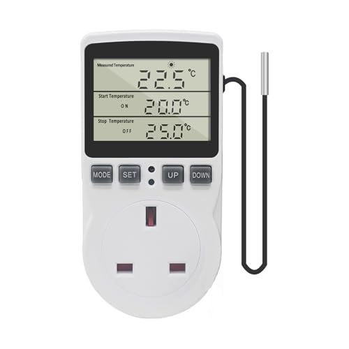 KETOTEK Digital Thermostat Plug Socket Temperature Controller 220V with Sensor Probe Thermostatic Plug Heating Cooling for Greenhouse Freezer Refrigerator Fermentation