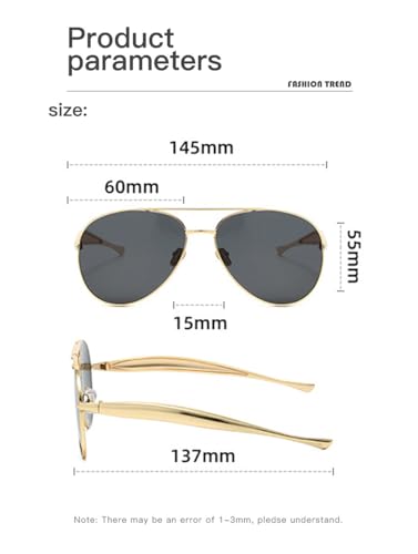 HYLLE Oversized Retro Gold Aviator Sunglasses Women Metal Trendy 70s Sun Glasses Shades Fashion Eyewear Champagne4