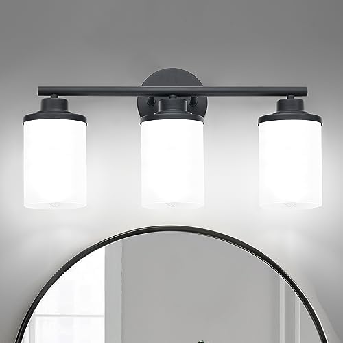 Halialumi Matte Black Bathroom Light Fixtures,3-Light Black Vanity ...