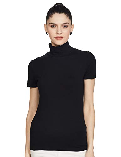 Image of Marks & Spencer Womens Solid Cotton Blend Turtle Neck Fitted T Shirt