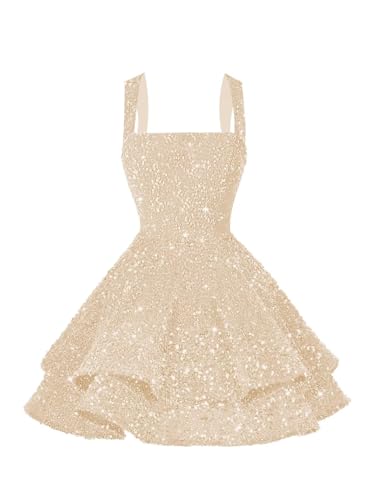 Image of vintys Teens Sequin Short Homecoming Dresses 16 Photo Shoot Tiered Cocktail Party Dress VS116