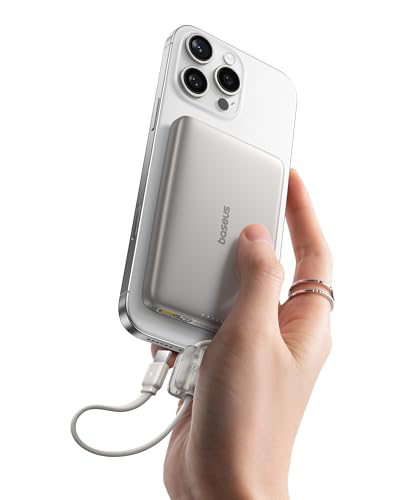 Image of Baseus Picogo Qi2 15W Magsafe Portable Charger, 0.5 inch Ultra Slim 10000mAh Wireless Power Bank with 27W Built-in USB-C Cable, Magnetic Battery Pack for iPhone 17 Pro Max /17 Pro /Air /16 /15 /14 /13 /12