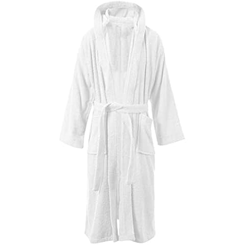 Unisex Mens Womens 100% Luxury Egyptian Cotton Super Soft Terry Towelling Bath Robe Ladies Dressing Gowns Towel Bathrobe Nightwear Housecoat (Hooded/White) Cover