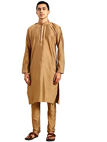 Image of Rajubhai Hargovindas Men's Banarasi Cotton Silk Thread Work Kurta Set With Churidar