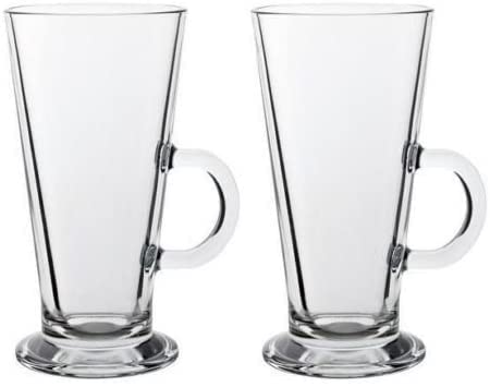poundsaver Vasos altos transparentes con embudo para café helado, tazas de café altas con asa, vidrio de gran tamaño para café con leche, chocolate caliente, vasos lisos grandes (juego de 2) Cover