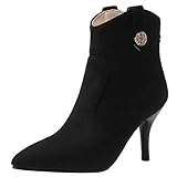  Damen Retro Höhe Ferse Stiefeletten Reißverschluss Stiletto Kurzschaft Stiefel Pointed Toe Westernstiefel Party Schwarz Gr 38 EU/39Cn