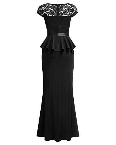 MISSMAY Women's Elegant Floral Lace Ruffle Split Cocktail Party Long Dress4