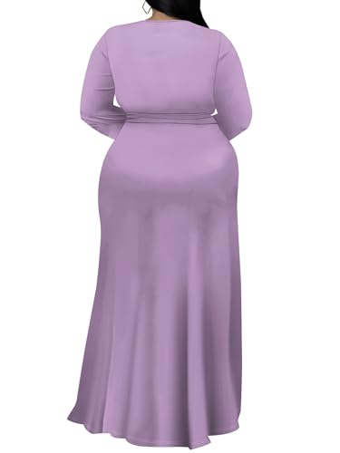 Image of PinkPatty Women's Plus Size Long Sleeve Maxi Dress Casual V Neck Slit Tie Waist Wrap Dresses for Party Cocktail