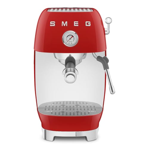 Image of Smeg Cold Brew Coffee Machine, Original Italian Brand, Patented Smeg Red Color, Live the Barista Exeprience, Professional Steam Wand for Creamy Milk Drink, Pressure Monitor, ECF03RDEU