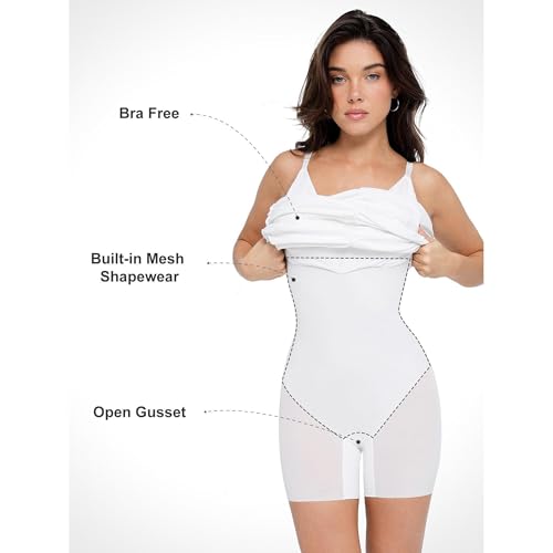 Image of Popilush Corset Midi Dress Deep V-Neck Adjustable Strape Summer Ruched Dresses Tummy Control Built in Shapewear