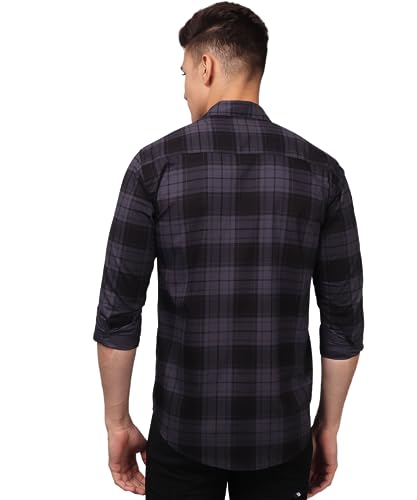 Image of TryBuy Premium Grey Black Checks Cotton Casual Shirt for Men