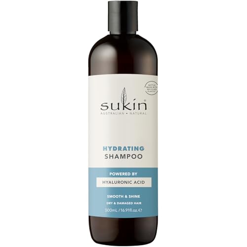 Sukin feuchtigkeitsspendendes Shampoo, 500ml, spendet Feuchtigkeit, pflegt die Kopfhaut und repariert trockenes und strapaziertes Haar, mit Weizenprotein, Olivenöl, Kokosnussöl und Sheabutter, vegan