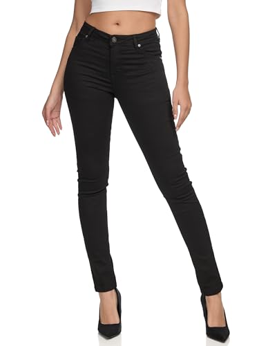 REPUBLIX Damen Mid Waist Skinny-Fit Stretch Denim Jeans Basic RJ-1001 Schwarz 34