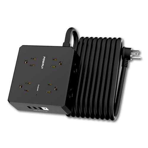 Surge Protector Power Strip - 20 Ft Flat Plug Extension Cord with 8 Widely Outlets and 4 USB Ports(1 USB C), 3 Side Outlet Extender for Home Office, Black, ETL Listed