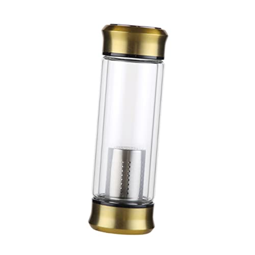 CRILSTYLEO botella de té con infusor vaso doble pared cristal taza doble pared cristal botellas de agua aisladas platillo matraz plegable botella de agua de té botella de té de vidrio Golden