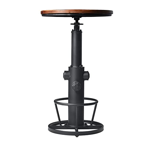 LOKKHAN Industrial Bar Table 38.6'-48.4' Height Adjustable Swivel Round Wood Tabletop 23.7' Dia,...