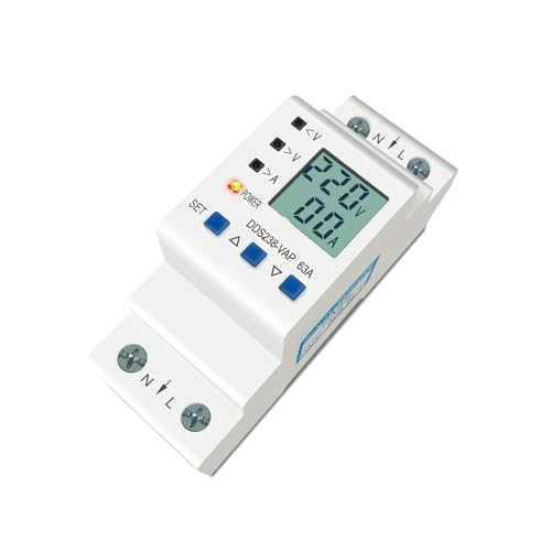 Protector de relé ajustable carril Din de 63A con voltímetro integrado entrada inferior 230V 3