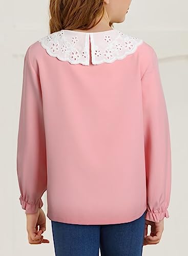 Image of DOKOTOO KIDS Girls Ruffle Long Sleeve Chiffon Blouses Cute Peter Pan Collar Shirts Tops 7-15 Years