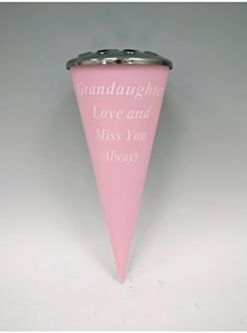 Memorial Pink Cone Grave Vase Spike with Chrome Lid - Grandaughter