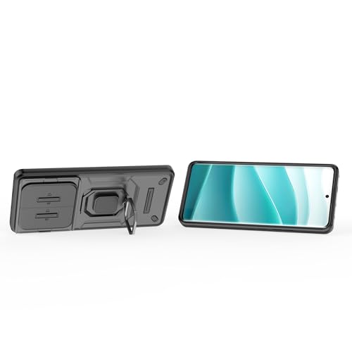 Image of TPU+PC Camshield Pro Case With Slide Camera Protection And Ring Stand Bumper Back Case Cover For Mi Redmi Note 14 Pro 5G (Black)