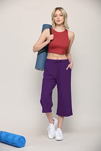 Image of Lock and Love Womens Capri Pants Loose Yoga Pants Wide Leg Drawstring Comfy Lounge Pajama Capris Sweatpants with Pockets