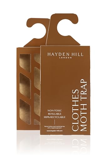 Hayden Hill Moth Traps for Clothes & Closets - 3-Pack - Refillable and Odor-Free Moth Monitoring - Moth Pheromones for Clothing Protection