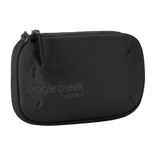 eagle creek Pack-It E-Tools Organizer Mini - Padded Easy-Access Travel Tech Organizer for Small Accessories - Internal Stretch Pockets - Internal Elastic Loops - Recycled Fabric - Black