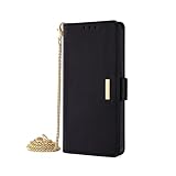 iPhone 13 Pro用ジェネリックケース(カラー:ブラック) チェーンストラップ レザーウォレット フリップ磁気バックケース