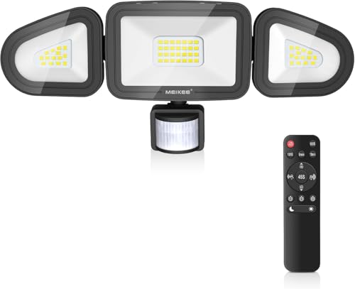 MEIKEE 42W Faretto con Sensore di Movimento 3600LM 6500K Bianca Fredda IP66 Impermeabile con Telecomando 10 Luminosità 4 Modalità 3 Timer Faro led da Esterno per Giardino Cortile Garage