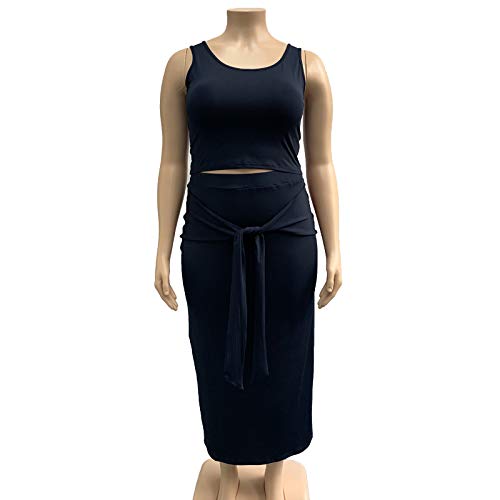 Image of Plus Size Women 2 Piece Outfits Sets Sexy Tracksuit Midi Dress,Sleeveless Tank Top Bodycon Skirts Set Casual Summer