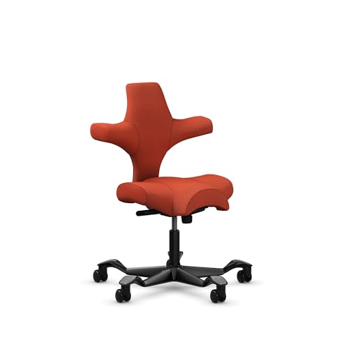 Image of HAG Capisco Standard Chair-Black Frame-Upholstered Burnt Red