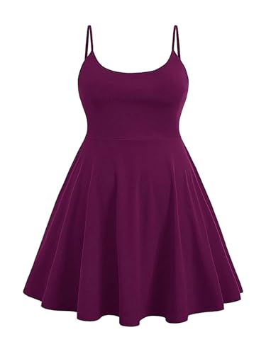 Image of WDIRARA Women's Plus Size Spaghetti Strap Sleeveless Flared Hem A Line Cami Dress