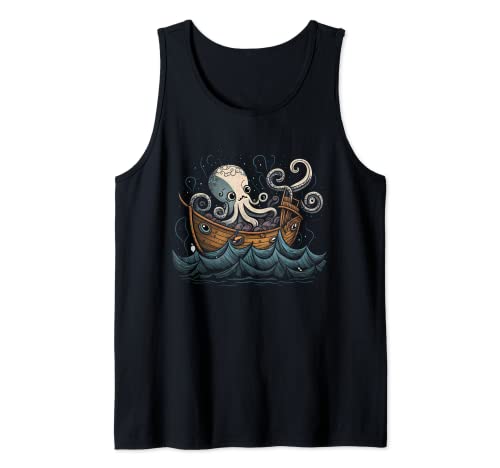 Octopus Boat Sailing Sea Animal Lovers Tank Top