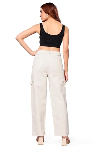 Image of ELLITI Women's 6 Pocket Regular Fit High Rise Relaxed /Boyfriend Fit, Wide Leg, Bell Bottom, Pure Denim Ankle Length Jeans Pants