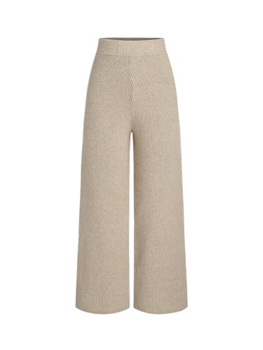 CIDER Lounge Pants Women Wide Leg Mid Waist Ribbed Knit Pants Casual Solid Warm Wool-Blend Sweatpants Fall Winter: Khaki, M