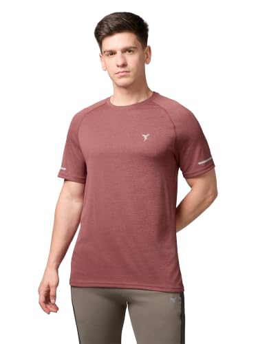 Image of TECHNOSPORT Men's Melange Slim Fit Round Neck T-Shirt Double Cool Raglan Sleeve Slip On Polyester for Gym Running Workout UPF50+ Anti Odour