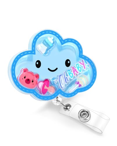 Plifal Nurse Badge Reel Holder Clip - Cute Blue Peds Cloud Retractable ID Name Card Badge Reel with Charm Alligator Clip, Nurse Nursing Office Medical Worker Student Accessories Gifts