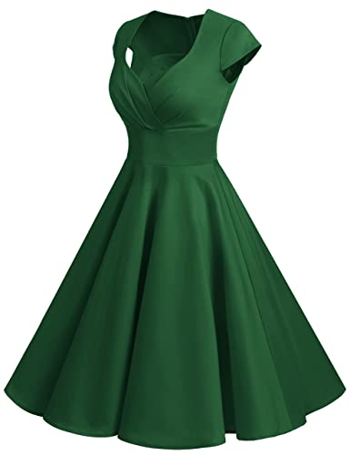 Green Vintage Cocktail Women Formal 1950S Retro Rockabilly Tea Party 50S 60S Pinup Swing Dress Green S #TOP2