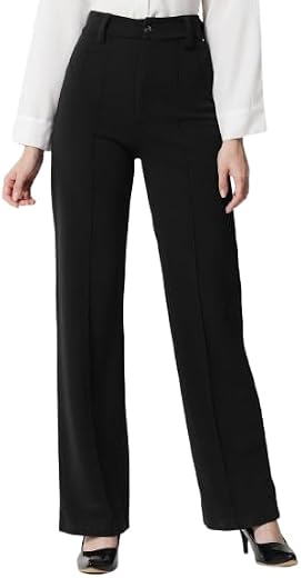 SERI CHOICE Azorte Clothing Cotton Blend Bootcut Parallel Trouser Pants for Women Regular Fit, Bellbottom Straight Pants f...